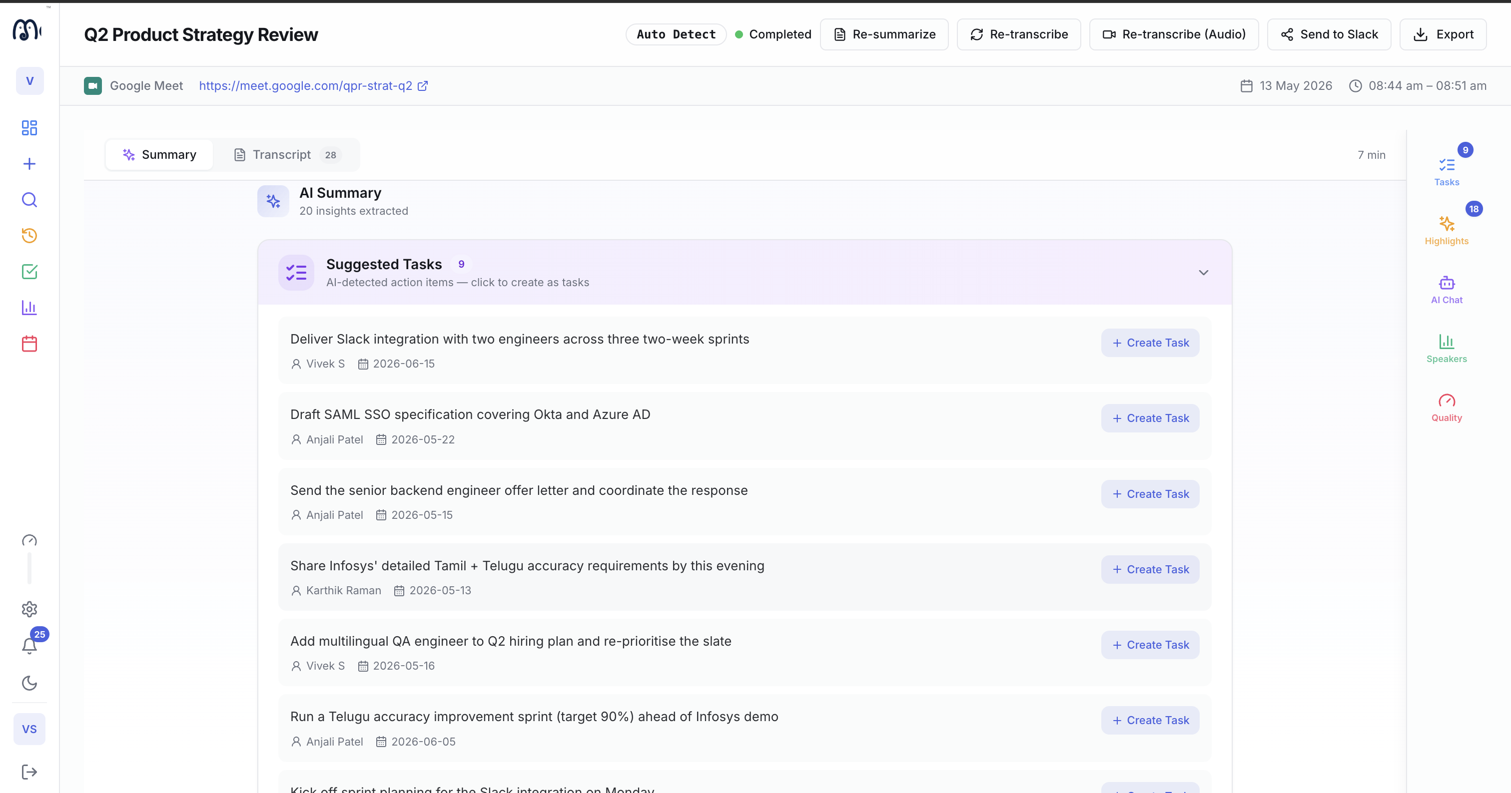 Meetory AI summary preview